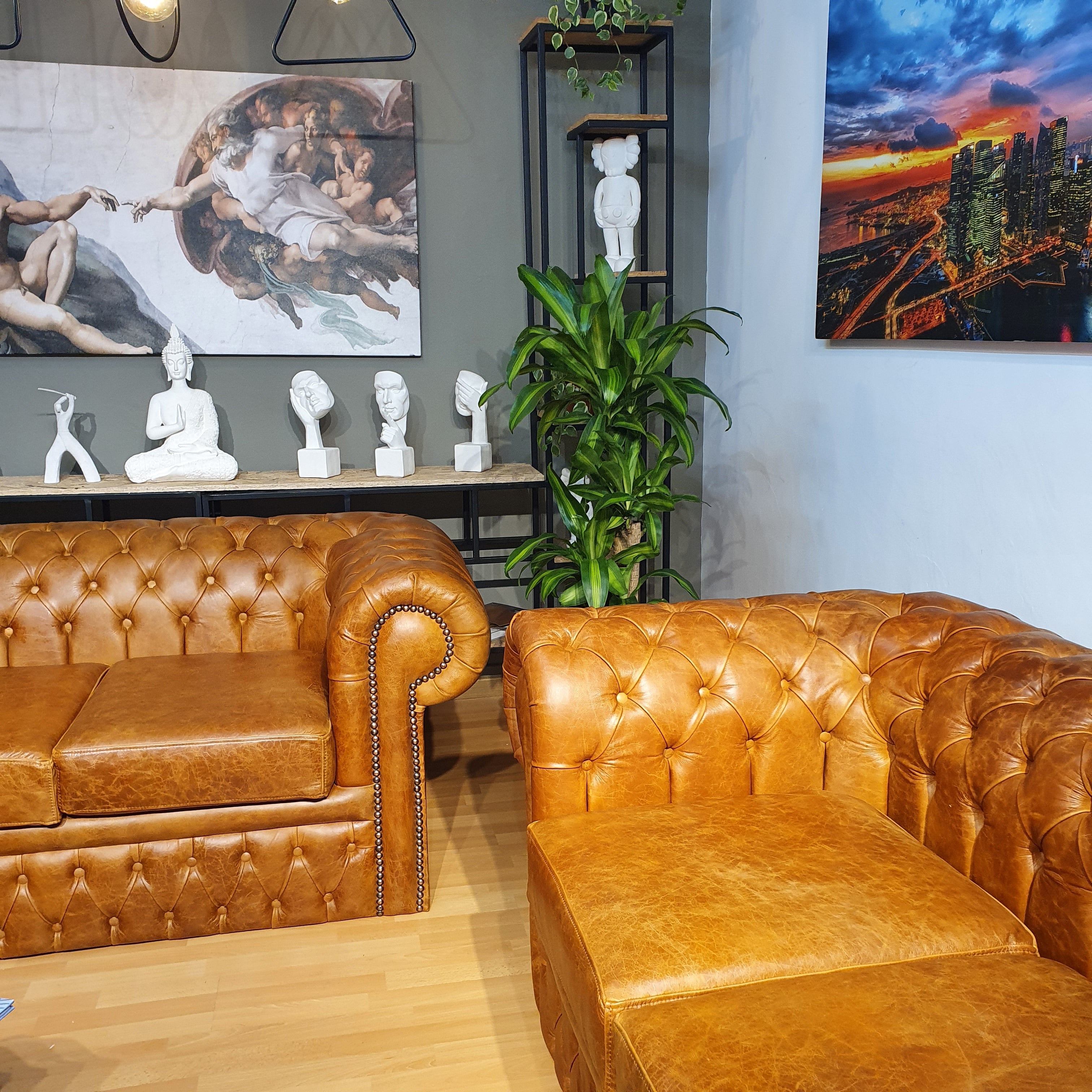 SET  Chesterfield en Cuero ¨Sofá 3 Plazas+ 2 Plazas y Poltrona¨