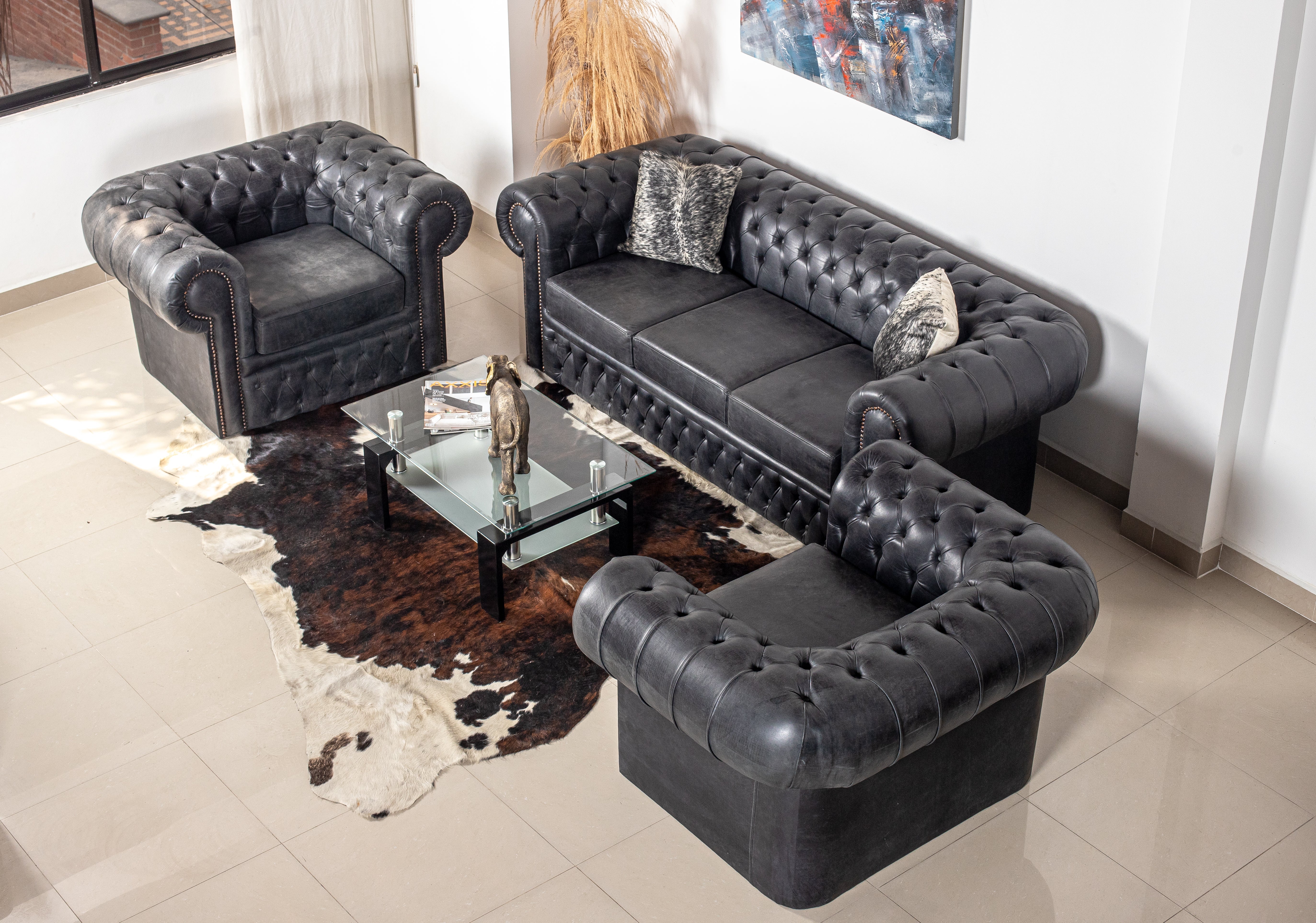 SET  Chesterfield en Cuero ¨Sofá 3 Plazas+ 2 Plazas y Poltrona¨