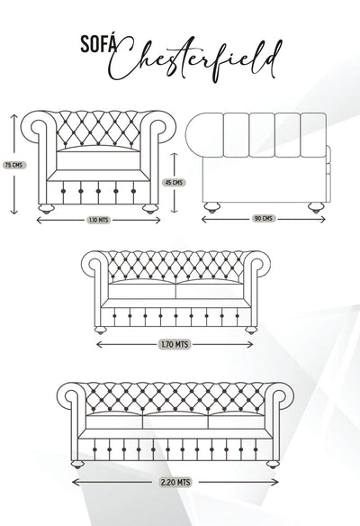 SET  Chesterfield en Cuero ¨Sofá 3 Plazas+ 2 Plazas y Poltrona¨