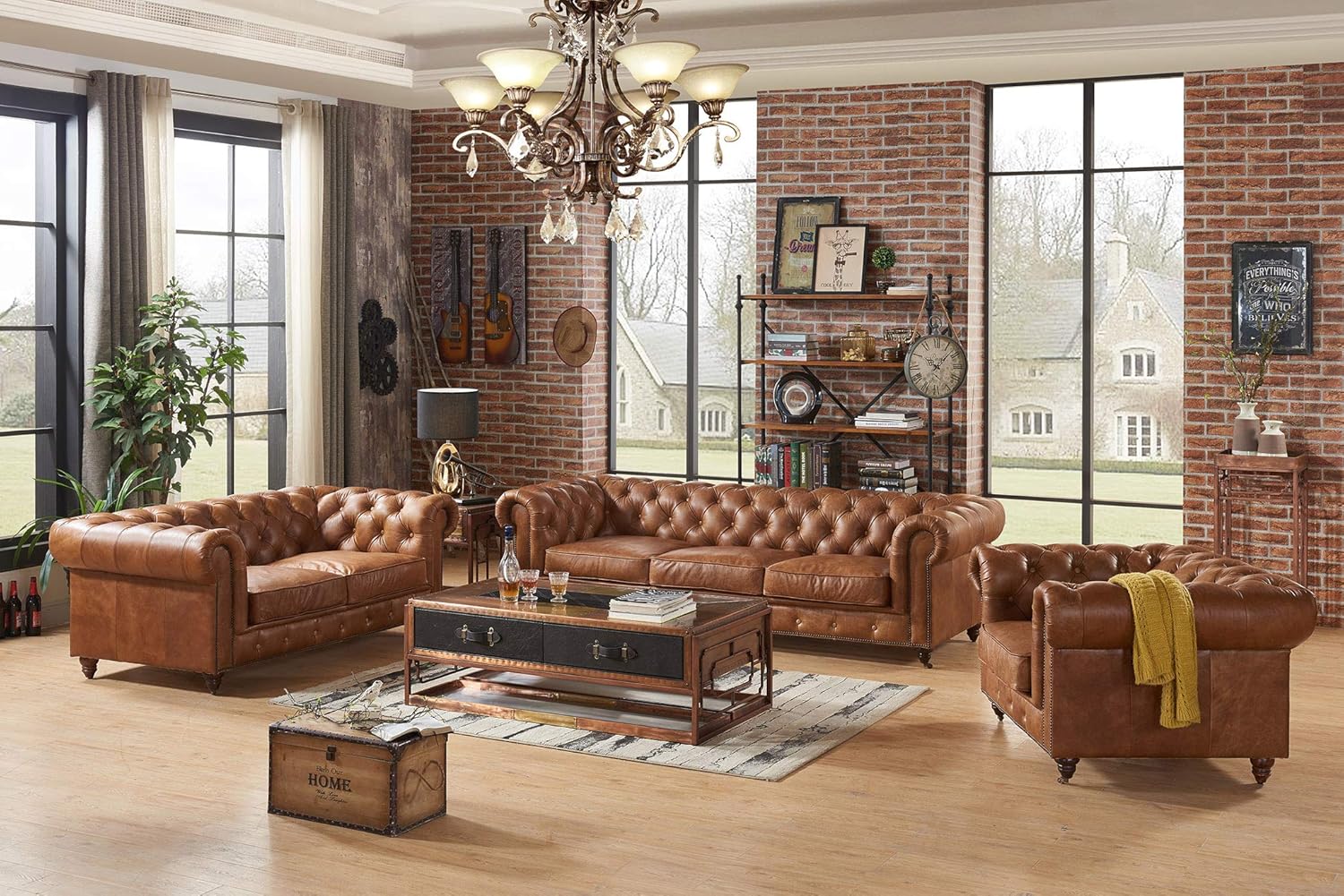 SET  Chesterfield en Cuero ¨Sofá 3 Plazas+ 2 Plazas y Poltrona¨