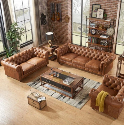 SET  Chesterfield en Cuero ¨Sofá 3 Plazas+ 2 Plazas y Poltrona¨