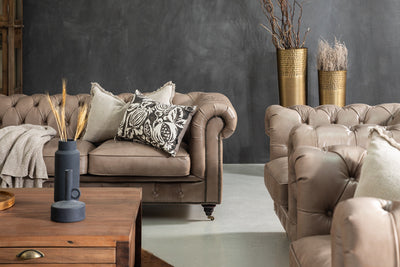 SET Chesterfield en Cuero "Sofá 3 Plazas + 2 Poltronas"