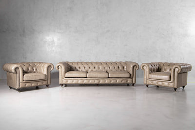 SET Chesterfield en Cuero "Sofá 3 Plazas + 2 Poltronas"
