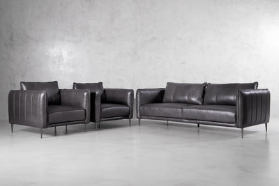 SET Aldano en Cuero ¨Sofá 3 Plazas + 2 Poltronas¨