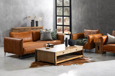 SET Aldano en Cuero ¨Sofá 3 Plazas + 2 Poltronas¨