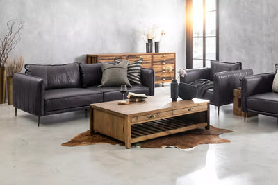 SET Aldano en Cuero ¨Sofá 3 Plazas + 2 Poltronas¨