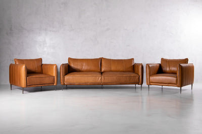 SET Aldano en Cuero ¨Sofá 3 Plazas + 2 Poltronas¨